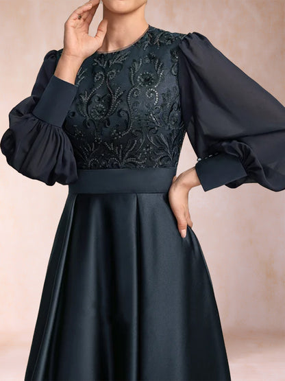 A-Line/Princess Scoop Long Sleeves Mother of the Bride Dresses with Applique