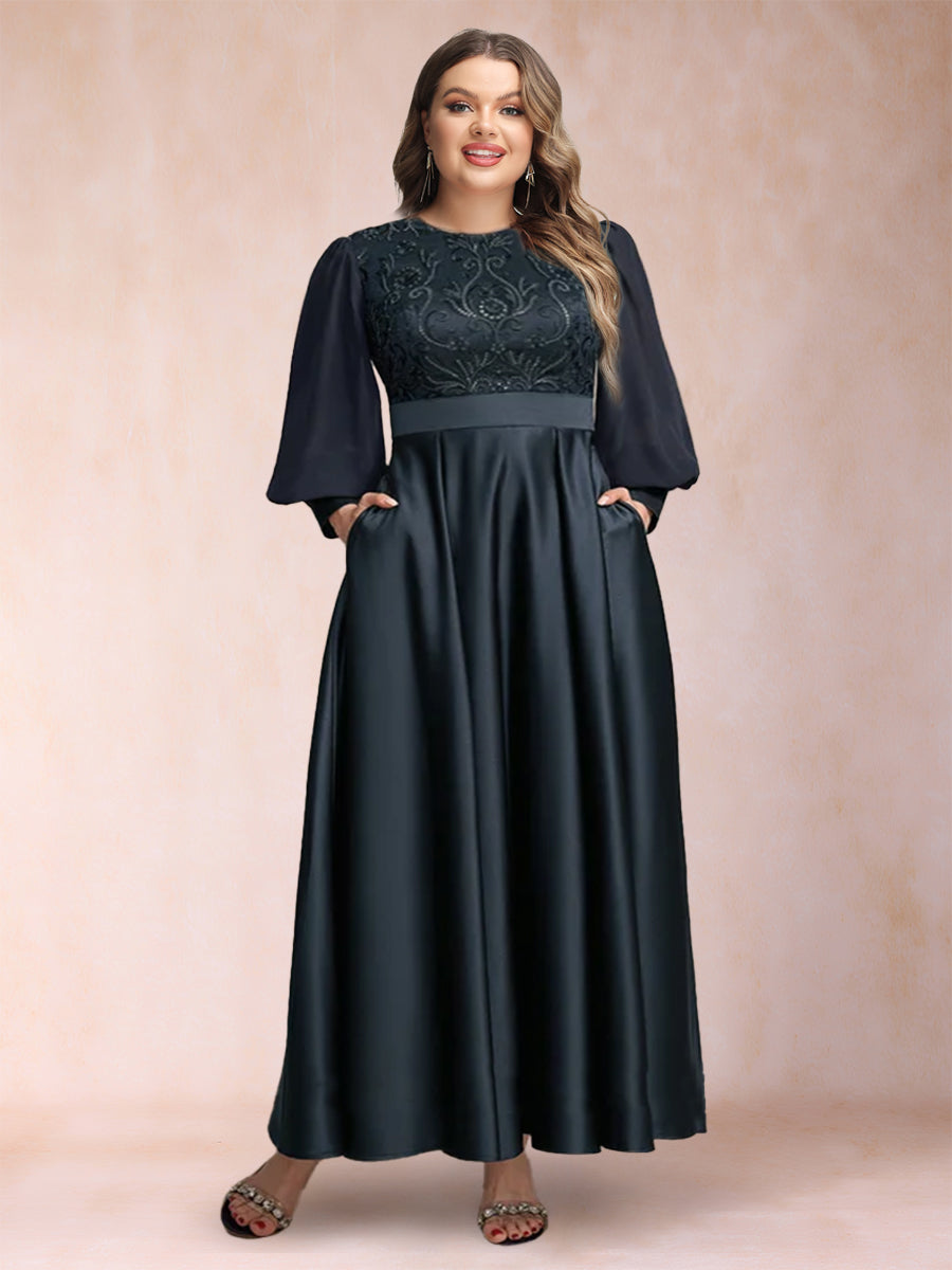 A-Line/Princess Scoop Long Sleeves Plus Size Mother of the Bride Dresses with Applique