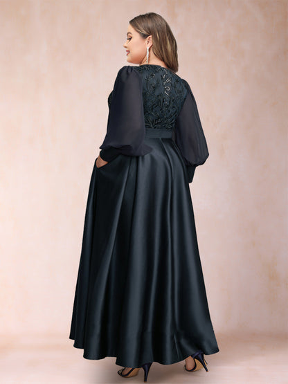 A-Line/Princess Scoop Long Sleeves Plus Size Mother of the Bride Dresses with Applique