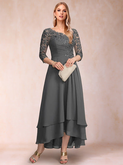 A-Line/Princess V-Neck 3/4 Sleeves Mother of the Bride Dresses with Applique