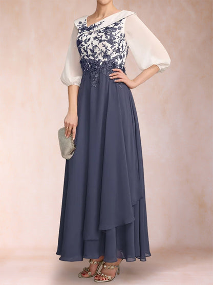 A-Line/Princess V-Neck Half Sleeves Mother of the Bride Dresses with Ruffles