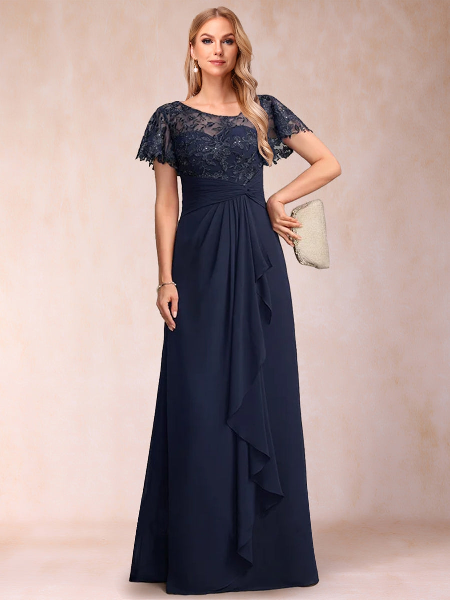 A-Line/Princess V-Neck Short Sleeves Mother of the Bride Dresses with Watteau Train