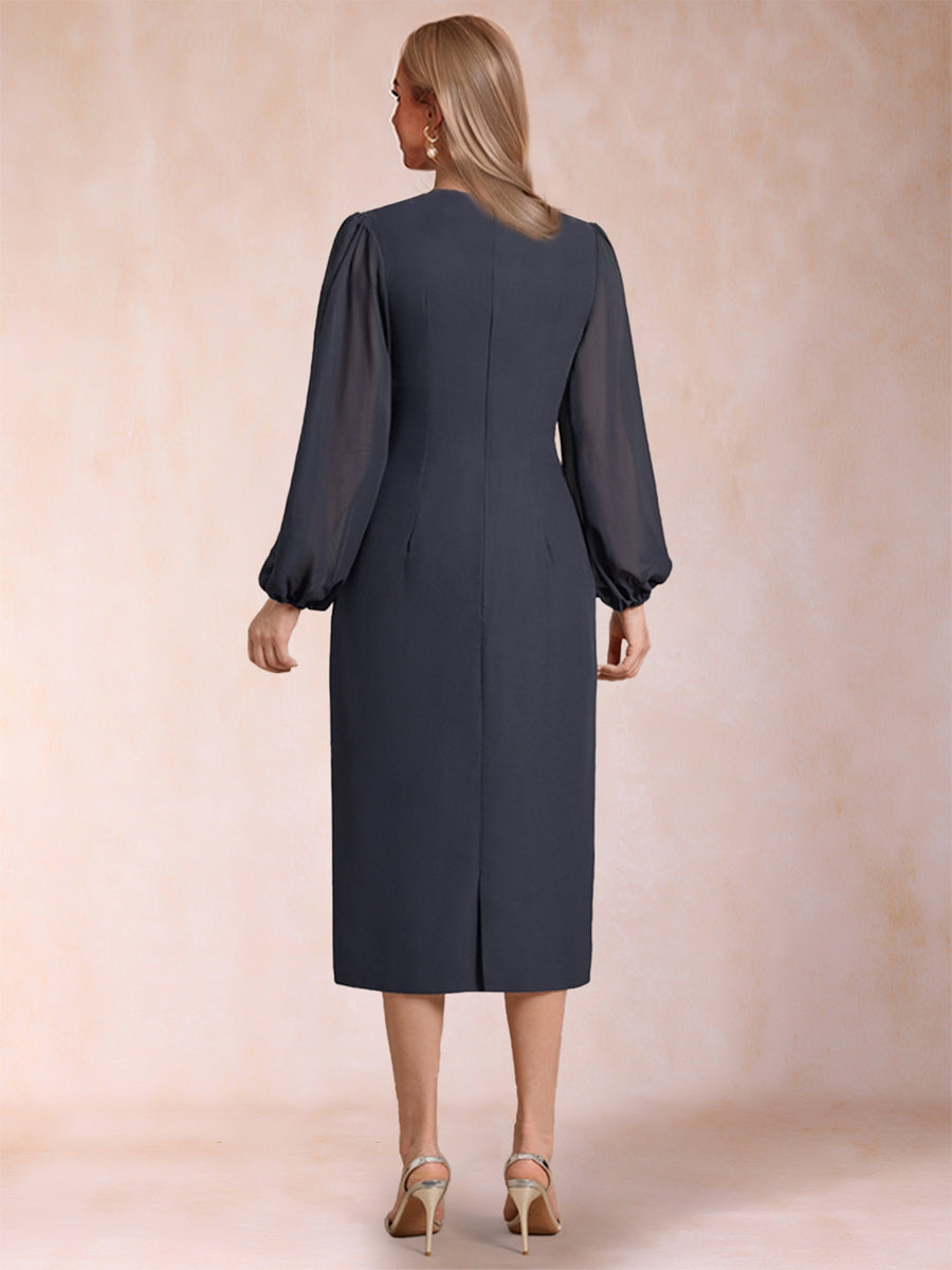 Sheath/Column Scoop Long Sleeves Mother of the Bride Dresses with Applique