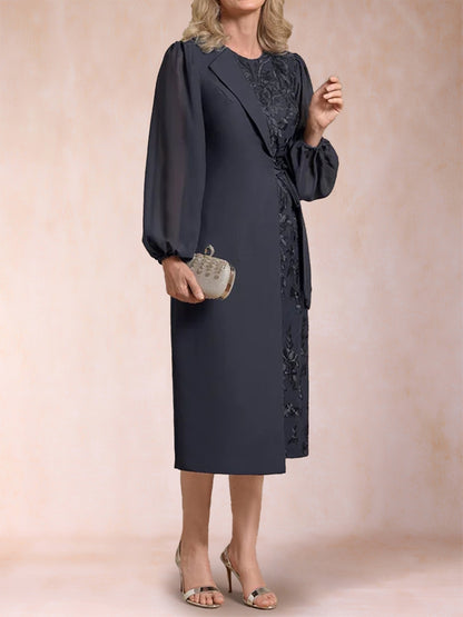 Sheath/Column Scoop Long Sleeves Mother of the Bride Dresses with Applique