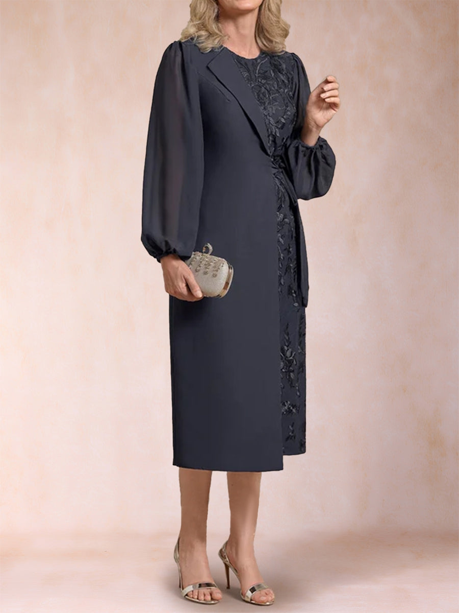 Sheath/Column Scoop Long Sleeves Mother of the Bride Dresses with Applique