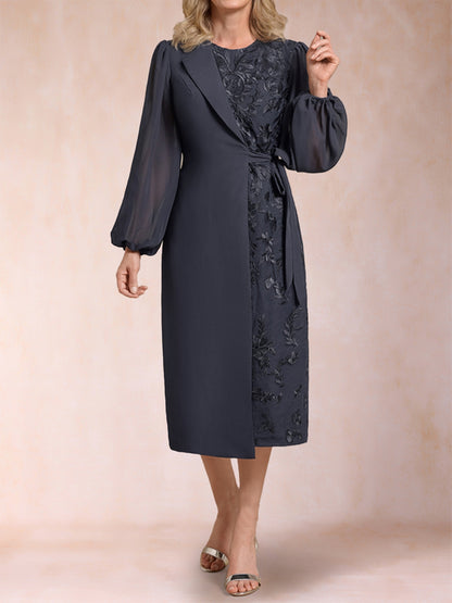 Sheath/Column Scoop Long Sleeves Mother of the Bride Dresses with Applique