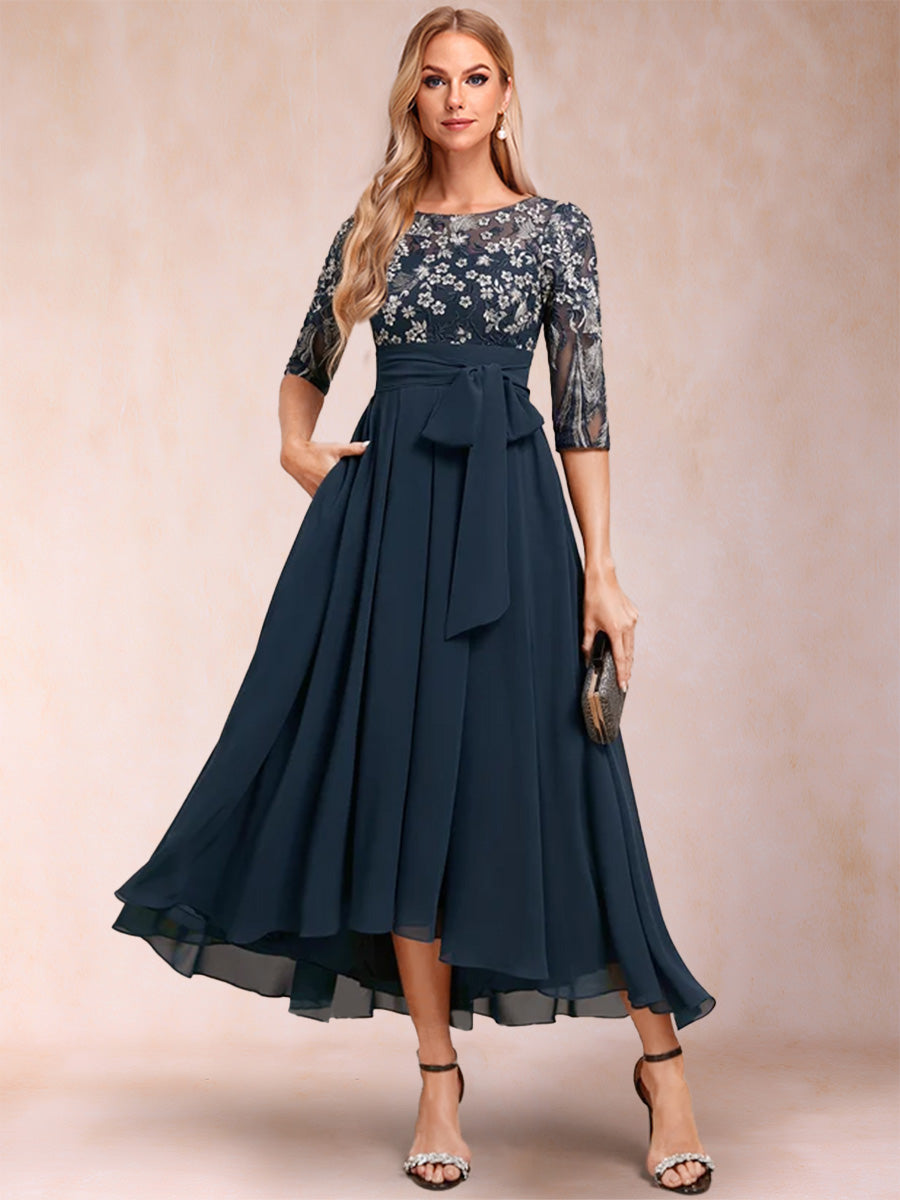 A-Line/Princess Scoop Half Sleeves Mother of the Bride Dresses with Belt