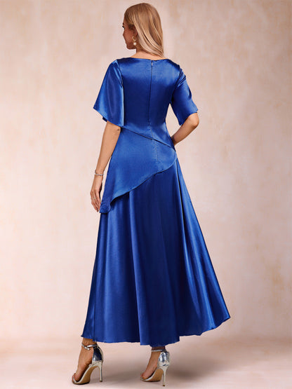 A-Line/Princess Scoop Half Sleeves Mother of the Bride Dresses with Beading