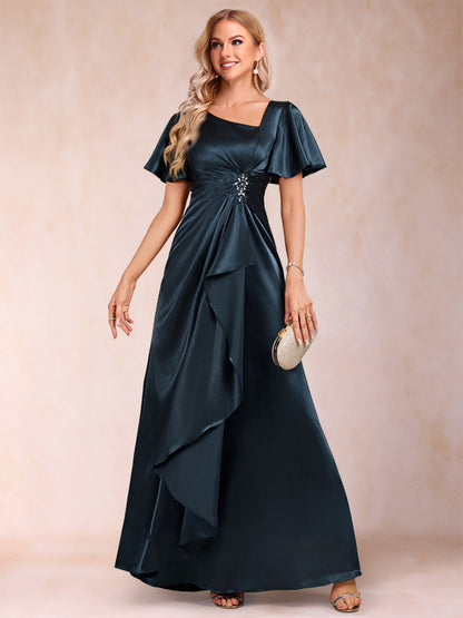 A-Line/Princess V-Neck Short Sleeves Mother of the Bride Dresses with Sash