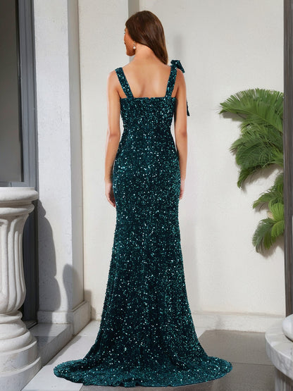 Sheath/Column V-Neck Sleeveless Prom Dresses with Split Side