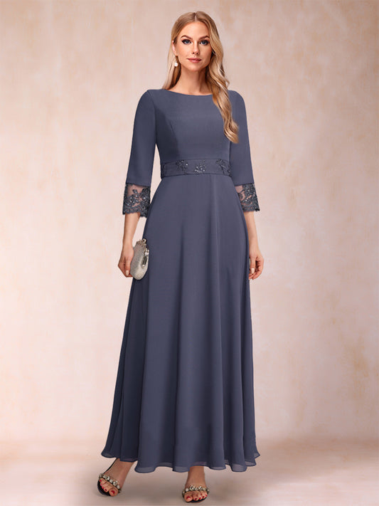 A-Line/Princess Scoop 3/4 Sleeves Mother of the Bride Dresses with Sash