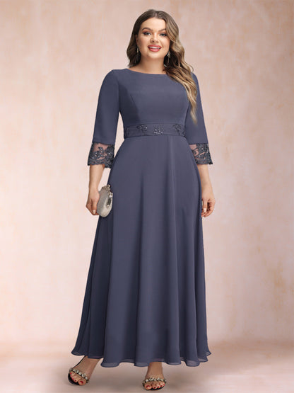 A-Line/Princess Scoop 3/4 Sleeves Plus Size Mother of the Bride Dresses with Sash