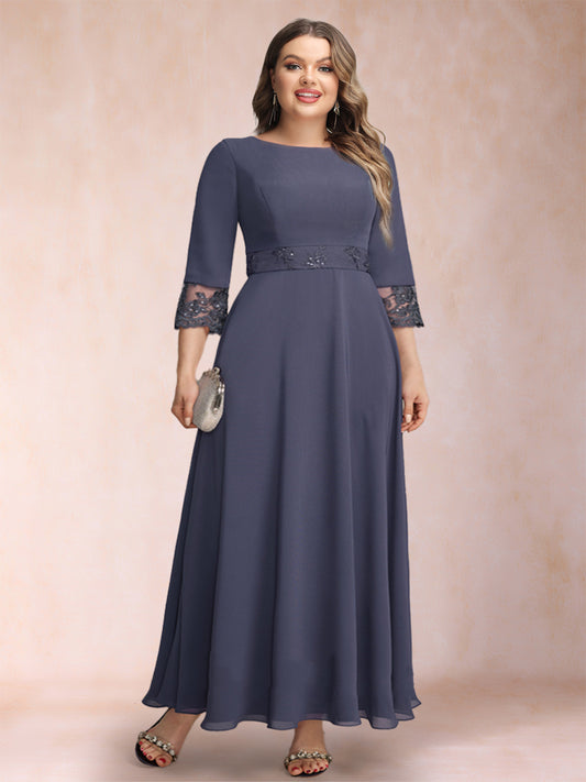 A-Line/Princess Scoop 3/4 Sleeves Plus Size Mother of the Bride Dresses with Sash