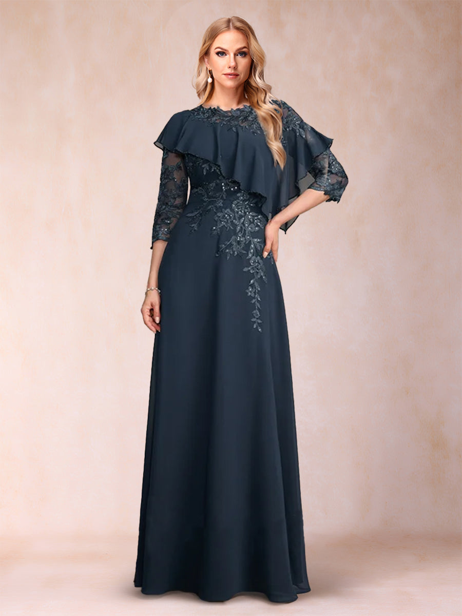 A-Line/Princess Scoop 3/4 Sleeves Mother of the Bride Dresses with Applique