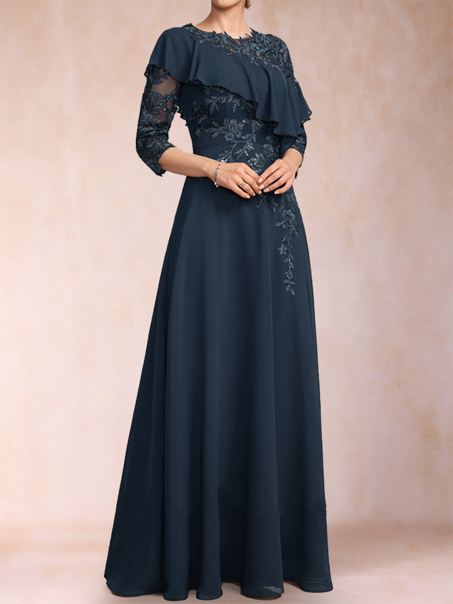 A-Line/Princess Scoop 3/4 Sleeves Mother of the Bride Dresses with Applique