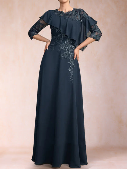 A-Line/Princess Scoop 3/4 Sleeves Mother of the Bride Dresses with Applique