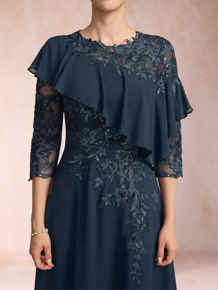 A-Line/Princess Scoop 3/4 Sleeves Mother of the Bride Dresses with Applique