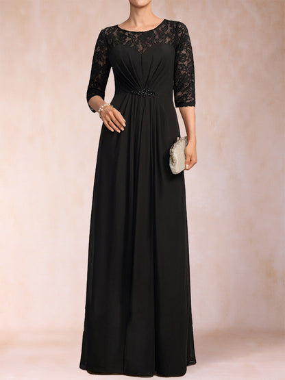 Sheath/Column Scoop 3/4 Sleeves Mother of the Bride Dresses with Lace