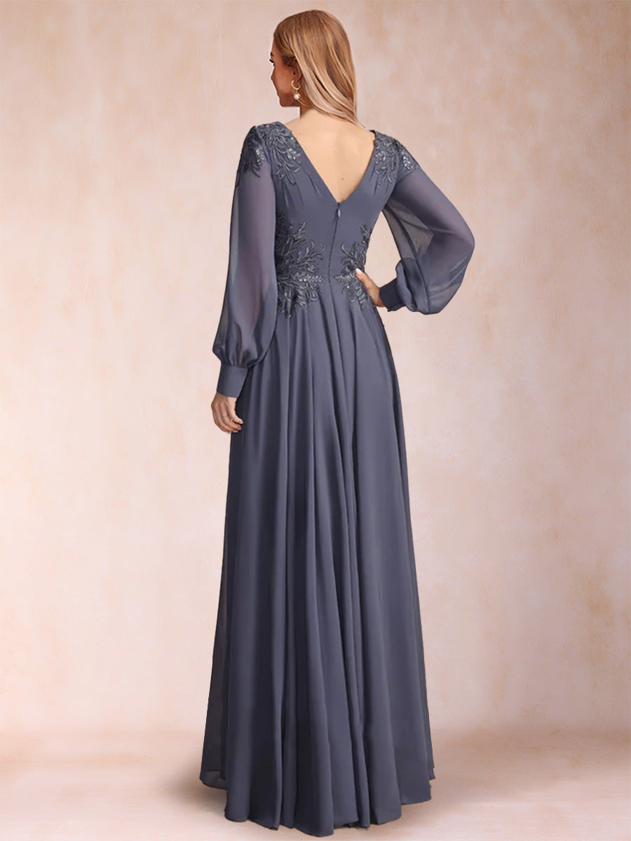 A-Line/Princess V-Neck Long Sleeves Mother of the Bride Dresses with Applique