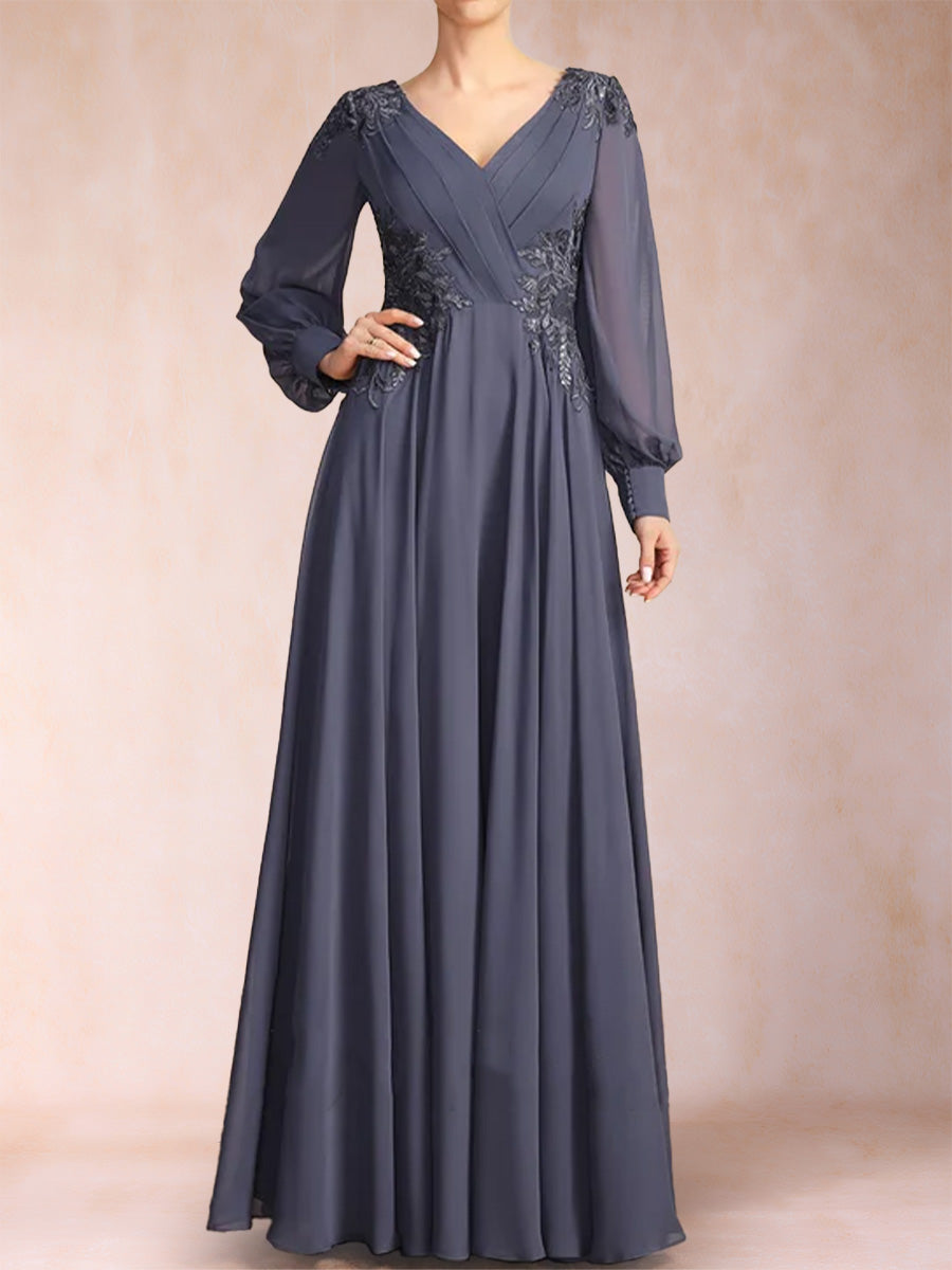 A-Line/Princess V-Neck Long Sleeves Mother of the Bride Dresses with Applique