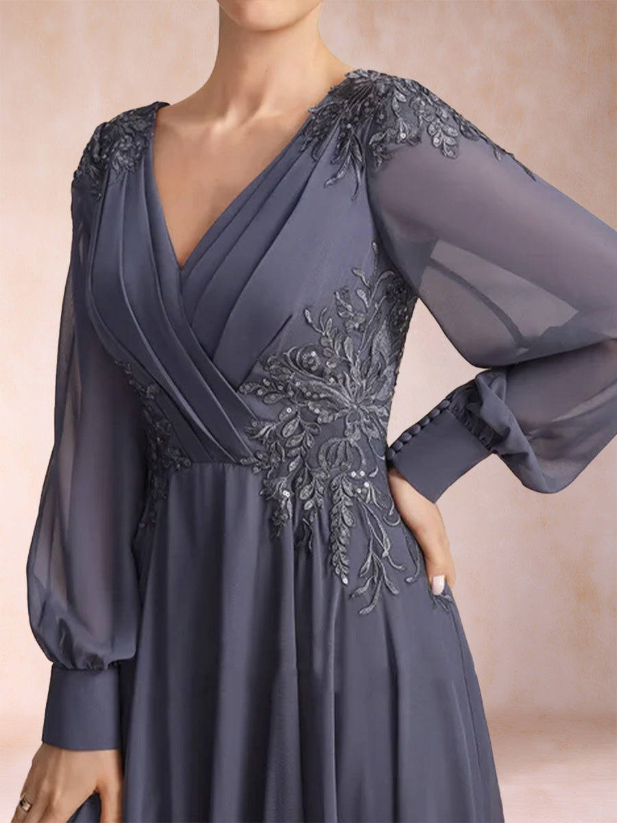 A-Line/Princess V-Neck Long Sleeves Mother of the Bride Dresses with Applique