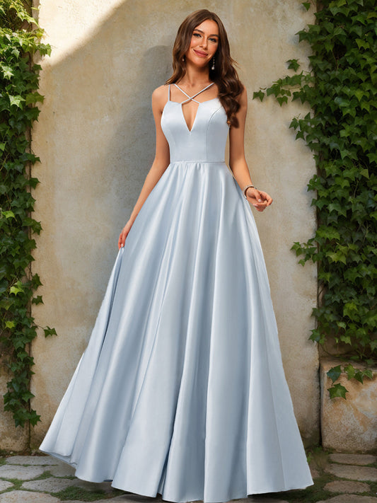 A-Line/Princess V-Neck Sleeveless Prom Dresses with Ruched