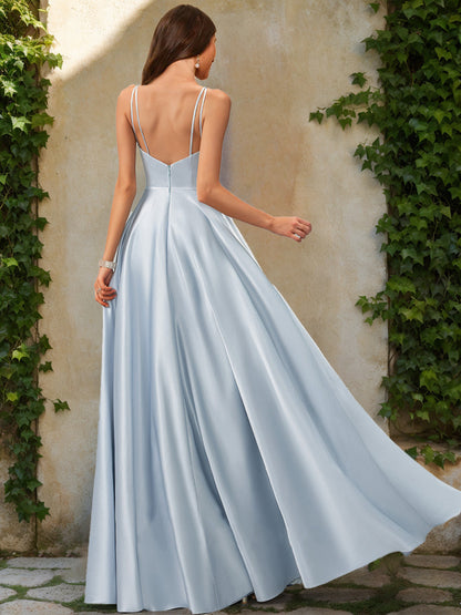 A-Line/Princess V-Neck Sleeveless Prom Dresses with Ruched