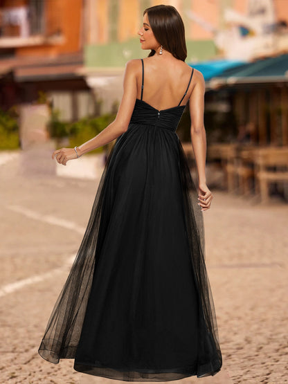 A-Line/Princess V-Neck Sleeveless Prom Dresses with Split Side