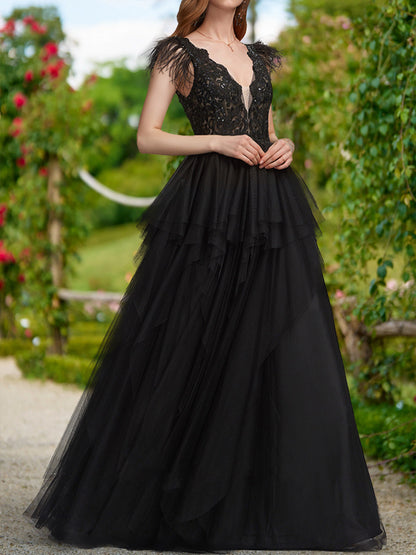 Ball Gown V-Neck Sleeveless Sequins Prom Dresses