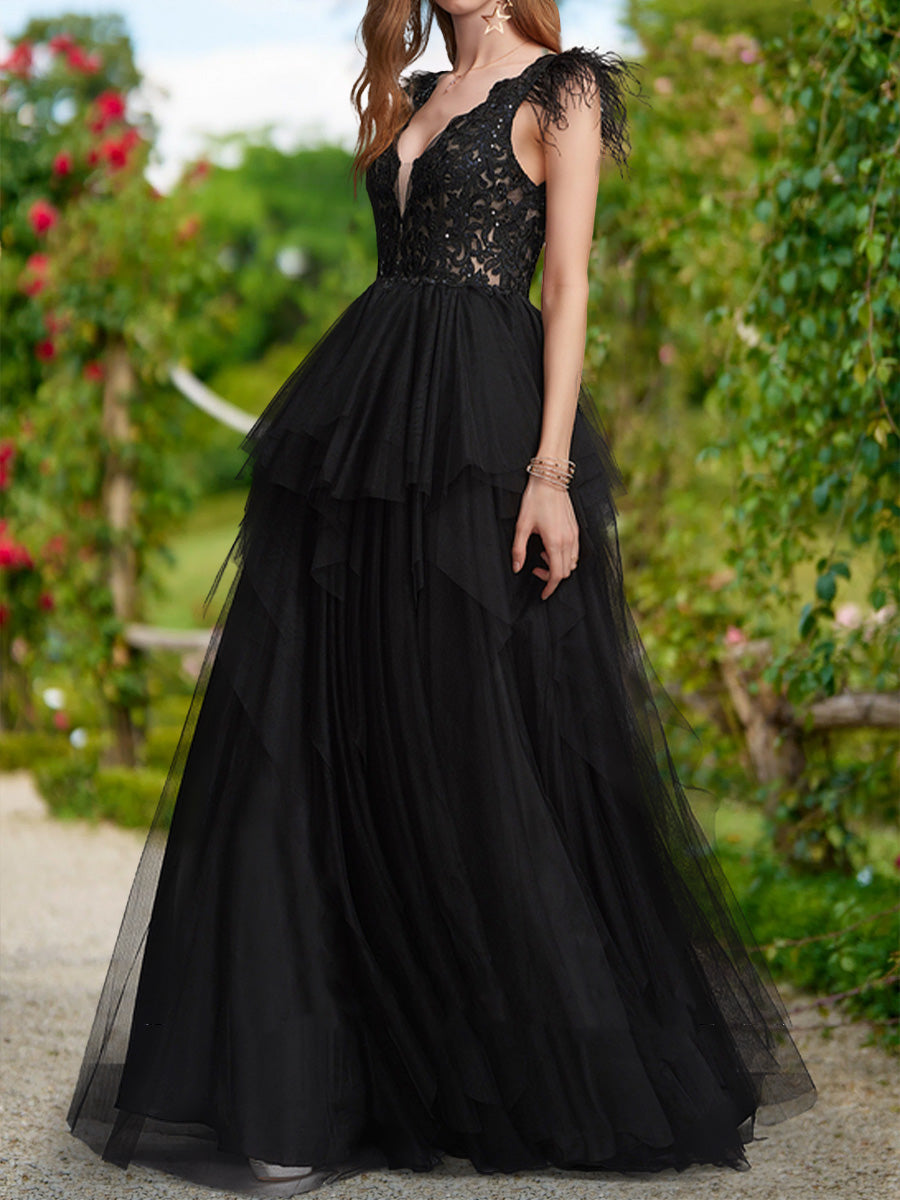 Ball Gown V-Neck Sleeveless Sequins Prom Dresses