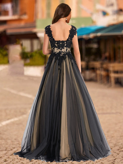 Ball Gown V-Neck Sleeveless Applique Prom Dresses