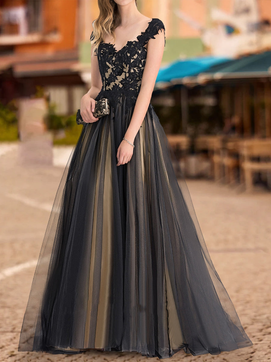 Ball Gown V-Neck Sleeveless Applique Prom Dresses