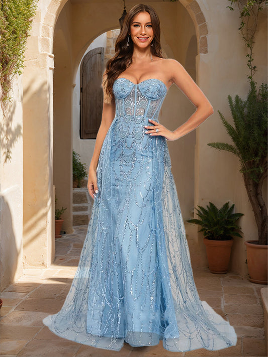 Sheath/Column Strapless Sleeveless Applique Prom Dresses