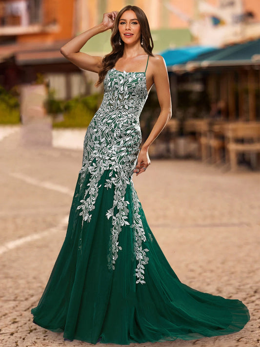 Trumpet/Mermaid Scoop Sleeveless Lace Prom Dresses