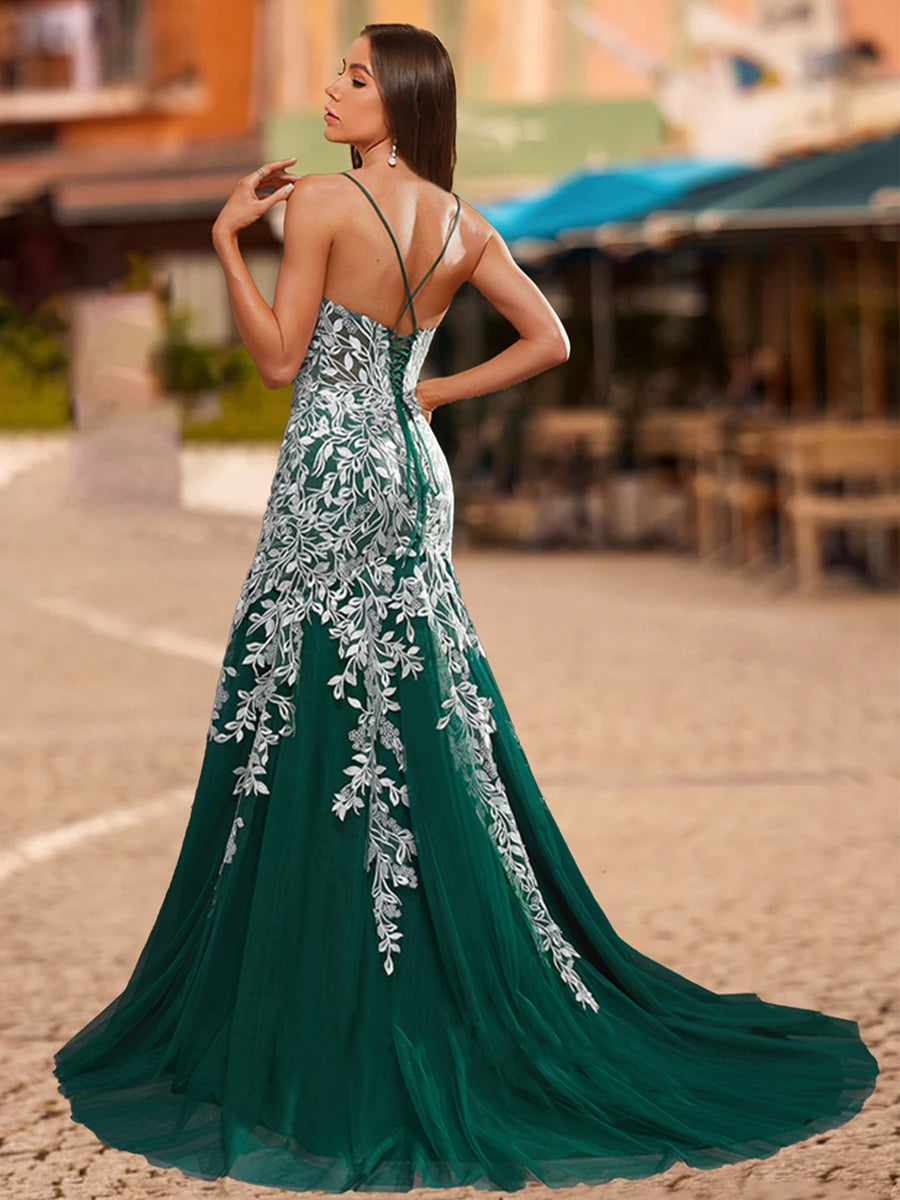 Trumpet/Mermaid Scoop Sleeveless Lace Prom Dresses