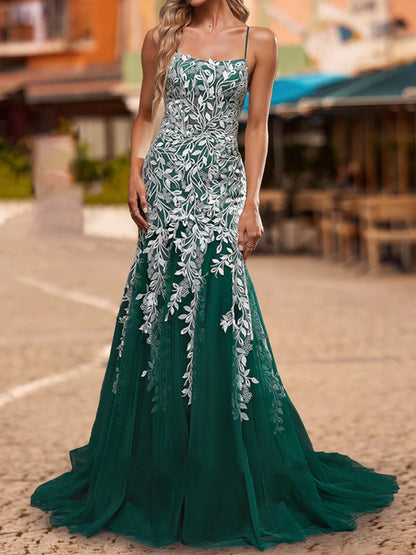 Trumpet/Mermaid Scoop Sleeveless Lace Prom Dresses