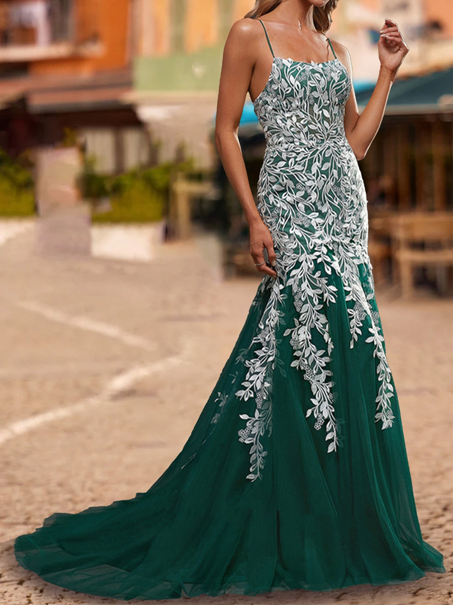 Trumpet/Mermaid Scoop Sleeveless Lace Prom Dresses