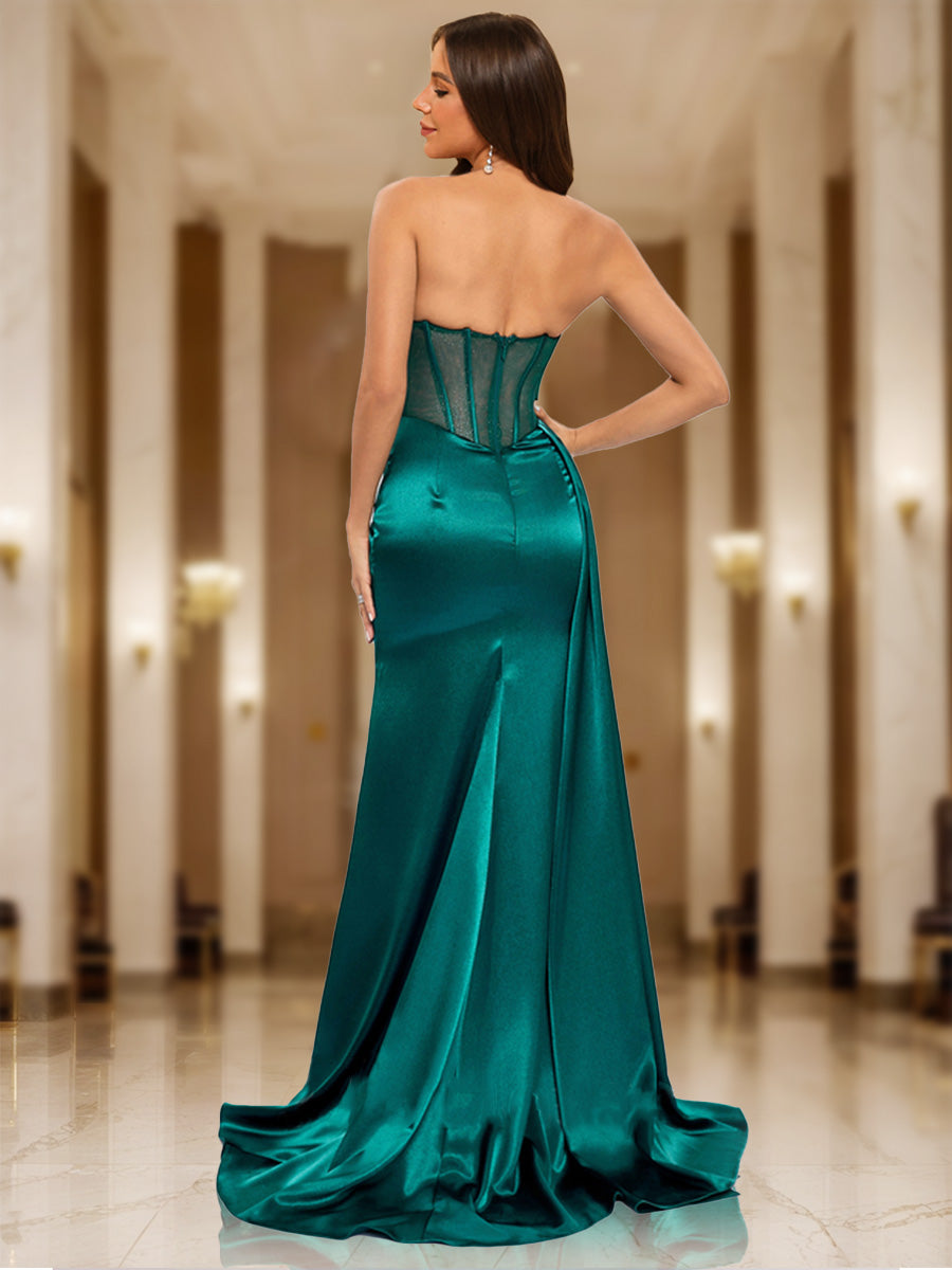 Sheath/Column Strapless Sleeveless Ruched Prom Dresses