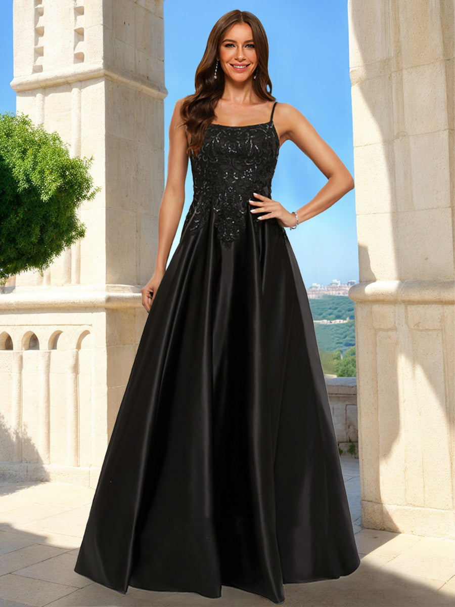 A-Line/Princess Scoop Sleeveless Sequins Prom Dresses