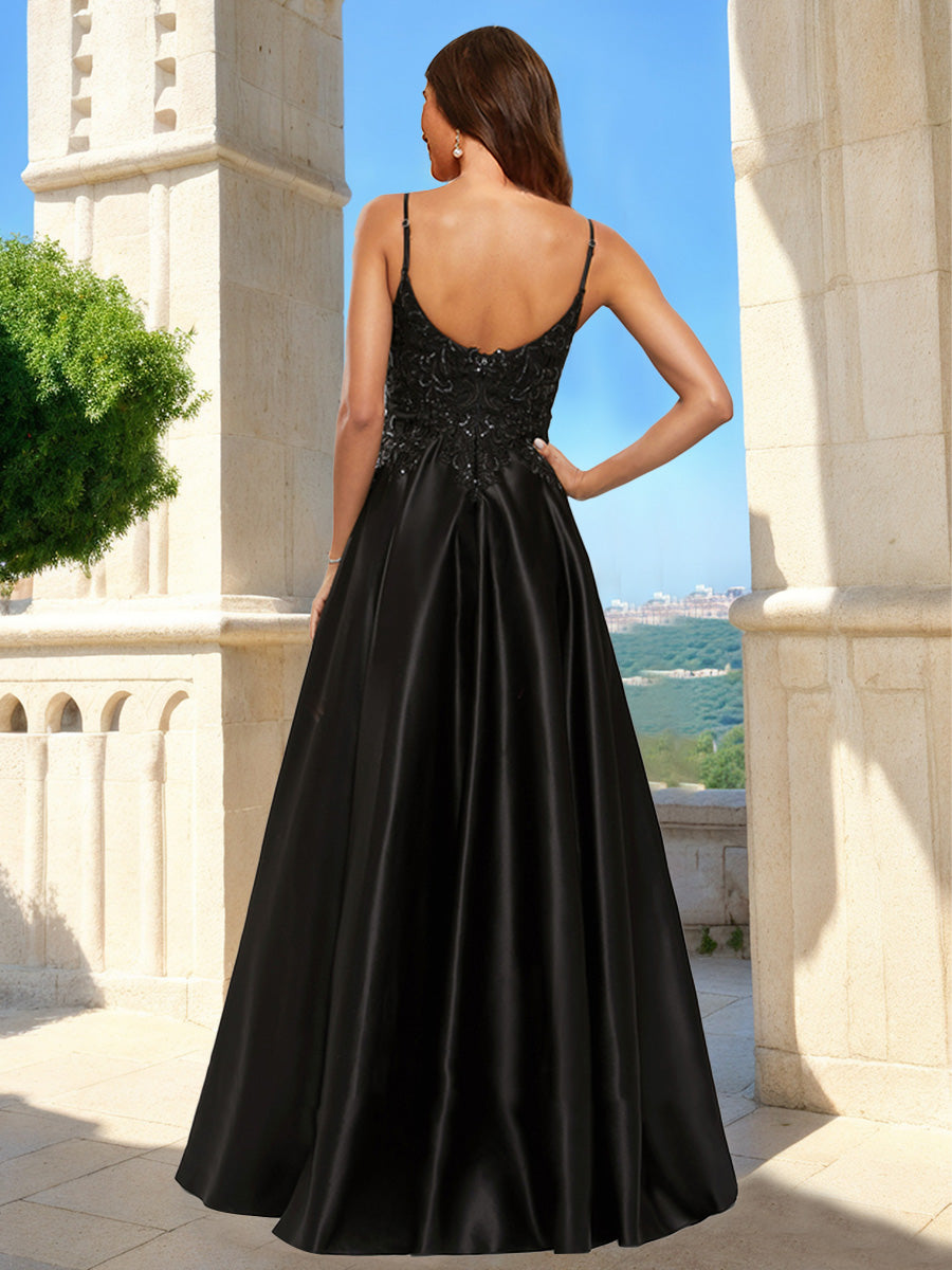 A-Line/Princess Scoop Sleeveless Sequins Prom Dresses