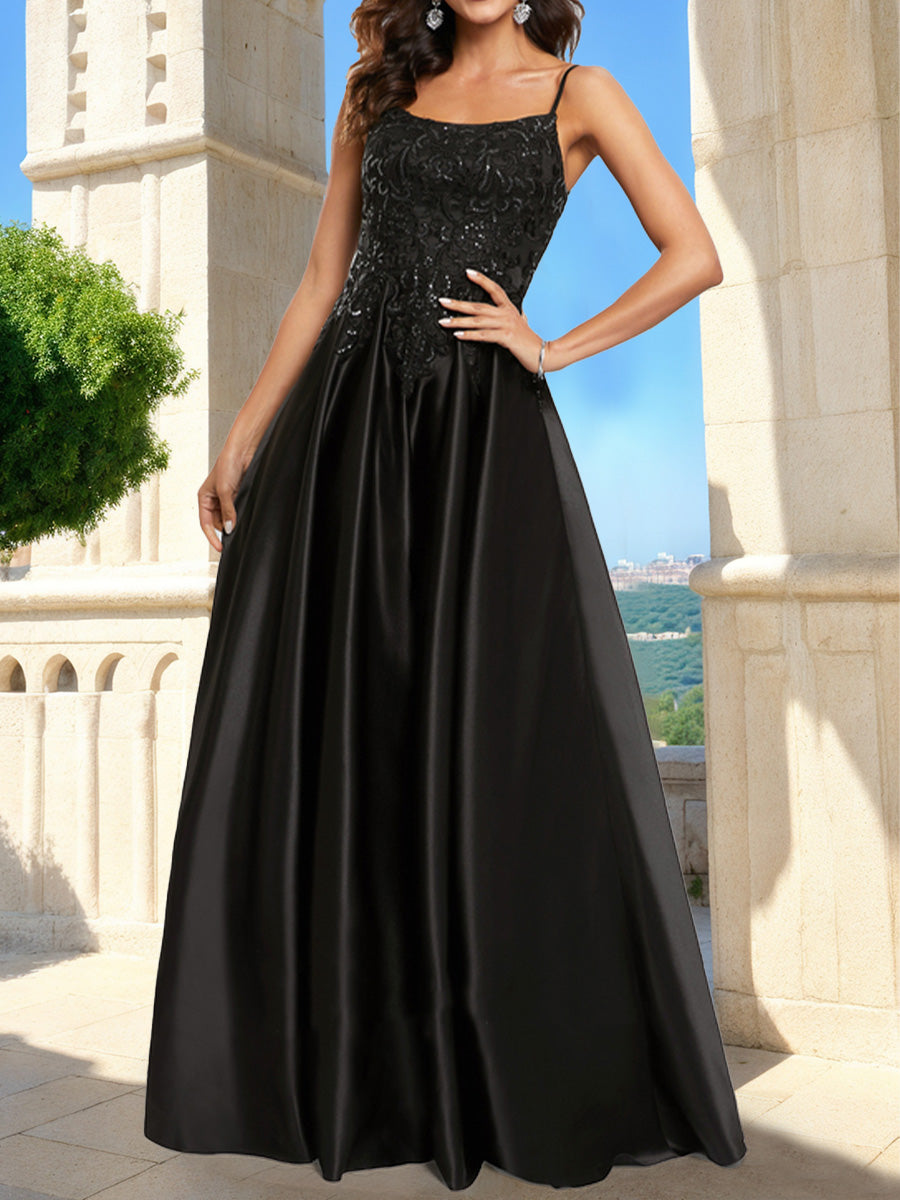 A-Line/Princess Scoop Sleeveless Sequins Prom Dresses