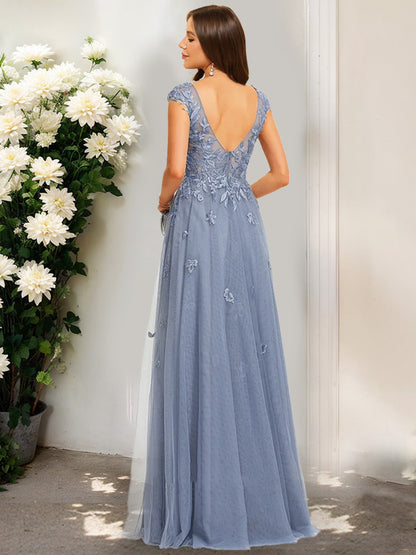 A-Line/Princess V-Neck Sleeveless Applique Prom Dresses