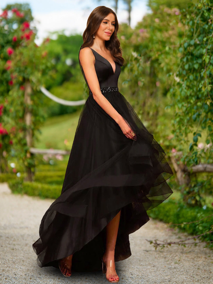 A-Line/Princess V-Neck Sleeveless Sash Prom Dresses