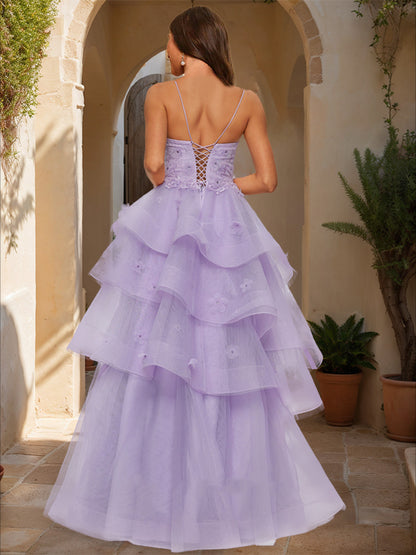 Ball Gown Sweetheart Sleeveless Tiered Prom Dresses