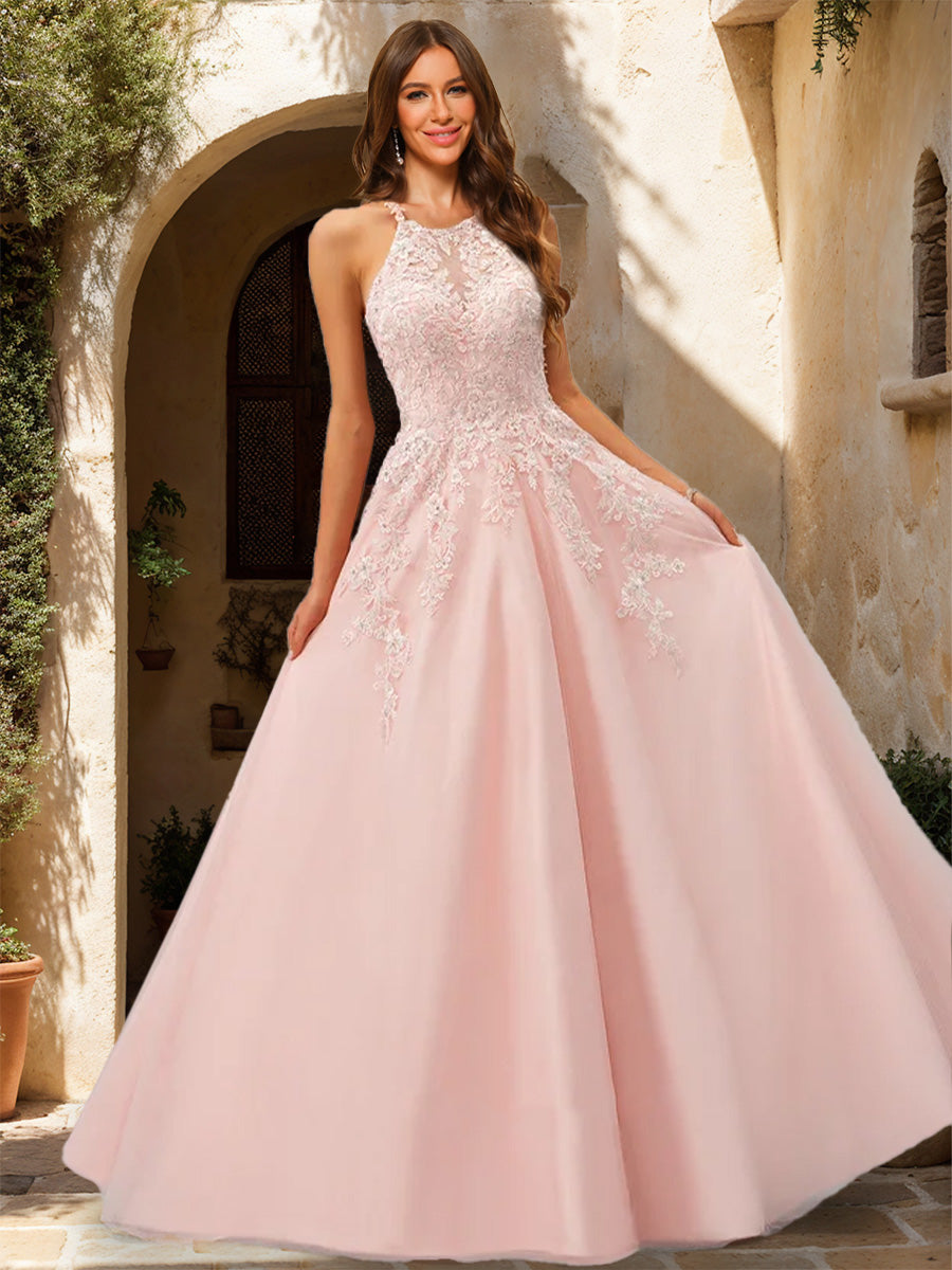 A-Line/Princess Halter Sleeveless Sequins Prom Dresses