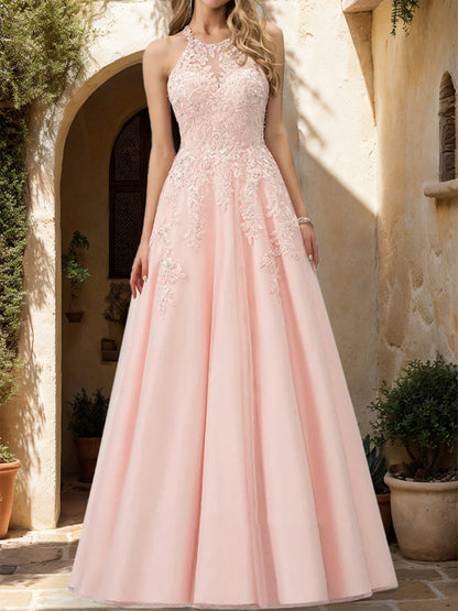 A-Line/Princess Halter Sleeveless Sequins Prom Dresses