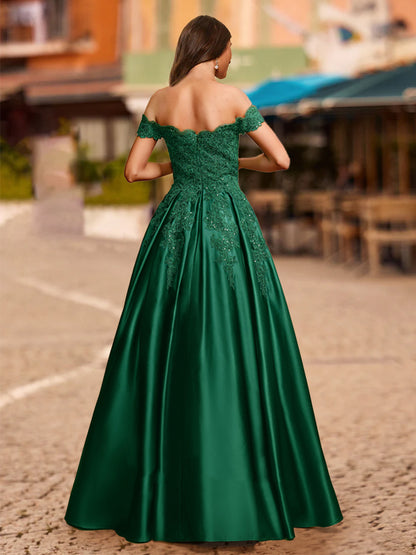 Ball Gown Off-the-Shoulder Short Sleeves Sequins Prom Dresses