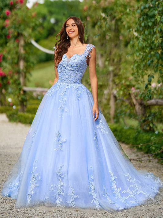 Ball Gown Sweetheart Sleeveless Lace Prom Dresses