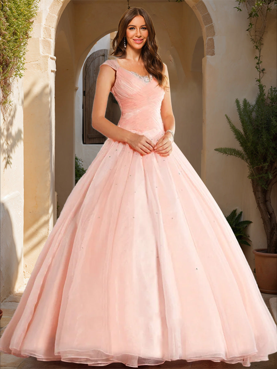 Ball Gown V-Neck Sleeveless Sequins Prom Dresses