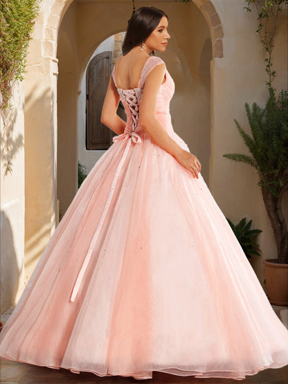 Ball Gown V-Neck Sleeveless Sequins Prom Dresses